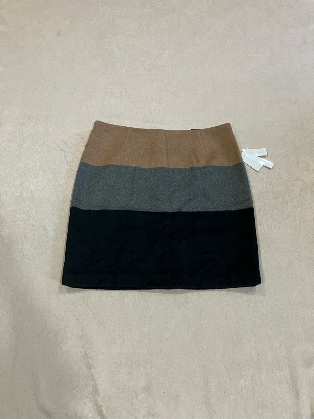 Amanda & Chelsea Striped Knit Mini Skirt in Camel, Gray & Black